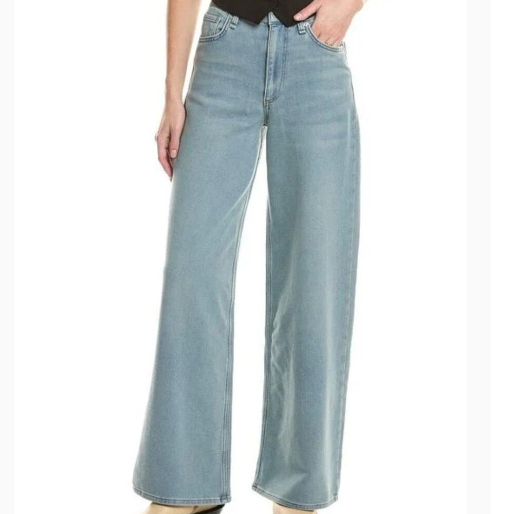 Rag & Bone The Serena Full Length Wide Leg Jeans High Rise Stretch Light Wash 29